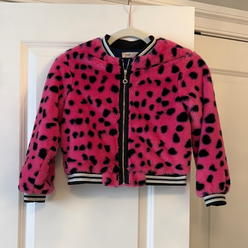 Vibrant Pink and Black Kids Puffer Jacket